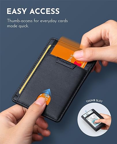 Slim Wallet for Men Women Minimalist Small Leather Front Pocket Wallets with RFID Blocking and Gifts Box (Small / Bassa Black)