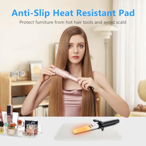Heat Resistant Mat Large Silicone Hot Hair Tools Mat for Curling Irons Flat Iron Hair Straightener Vanity Mat Portable Hair Styling Tools Hot Pad 14.2"*11" (Off White)