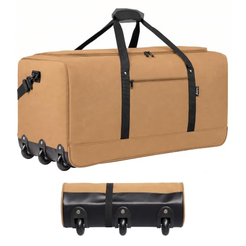 120L Foldable Rolling Duffel Bag with 3 Wheels (Large / Khaki)