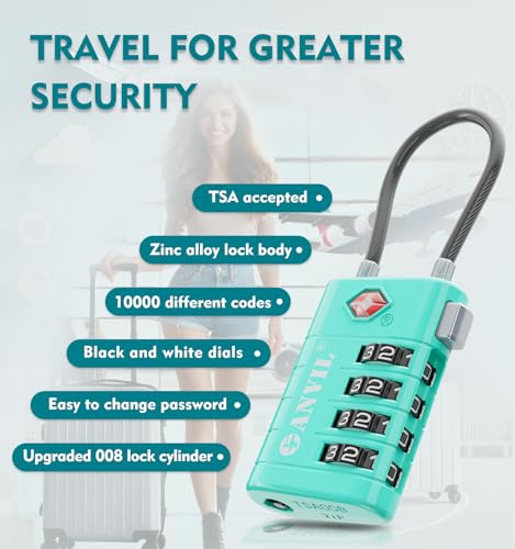 TSA Approved Luggage Locks with Search Alert Indicator (Cyan)