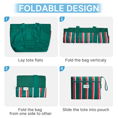 Beach Bag Waterproof Beach Tote Pool Bags for Women (Red Green White Stripes / 35L)