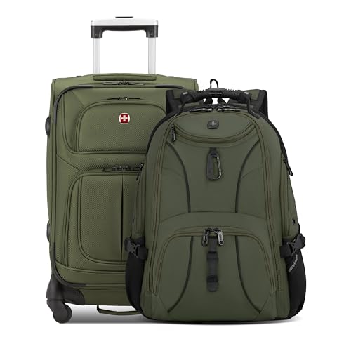 Sion Softside Expandable Spinner Luggage Durable Lightweight Travel Suitcase (2-Piece Set (Carry-On/Backpack) / Evergreen)