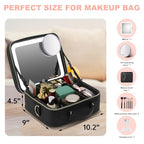 Travel Makeup Bag with LED Lighted Mirror (Black Lozenge With Brushes)