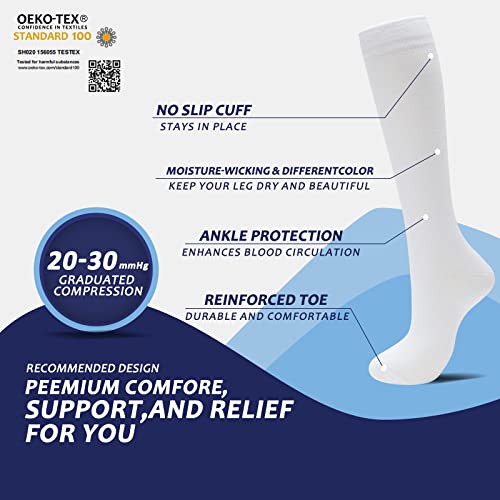 8 Pairs Compression Socks for Men & Women 20 (Large-X-Large / 06-8 Pairs-white-new)