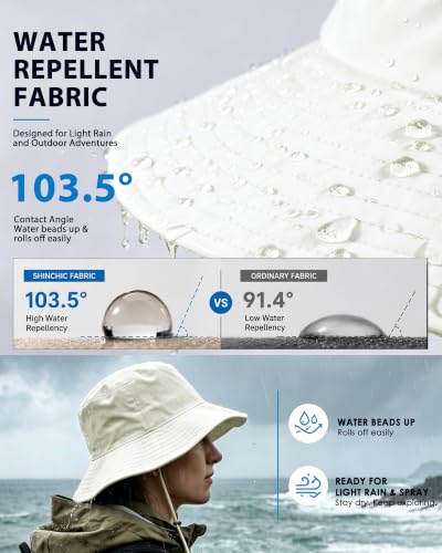 Water Resistant UPF 50+ Sun Bucket Hat Packable Brimmed for Women Men White (One Size / White)