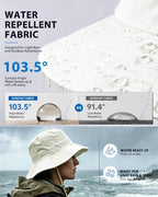 Water Resistant UPF 50+ Sun Bucket Hat Packable Brimmed for Women Men White (One Size / White)