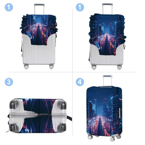 City Night Luggage Cover Washable Suitcase Protector Anti (City Night / L(28-30inch suitcase))