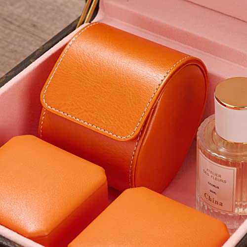 Luxury Leather Watch Storage Box Travel Single Watch Case Jewelry Gift Box for Christmas Anniversary Birthday (Orange)