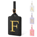 Personalized Initial Luggage Tags for Suitcase TSA Approved (Black Leather,glod Letter / F)