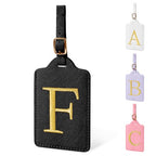 Personalized Initial Luggage Tags for Suitcase TSA Approved (Black Leather,glod Letter / F)