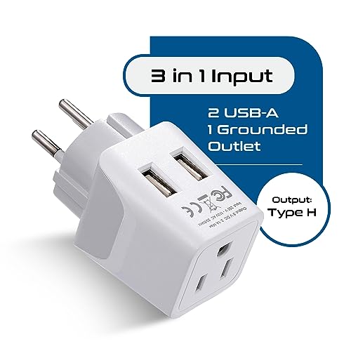Israel Palestine Travel Adapter Plug with Dual USB (Snow white)