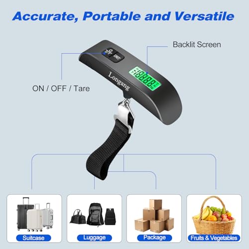 Digital Hanging Luggage Scale with Backlit for Travel (Grey)