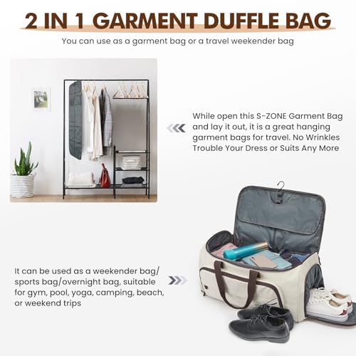 Garment Bag for Travel Convertible Duffle Bag Suit Bag for Men Women (50l / Beige)