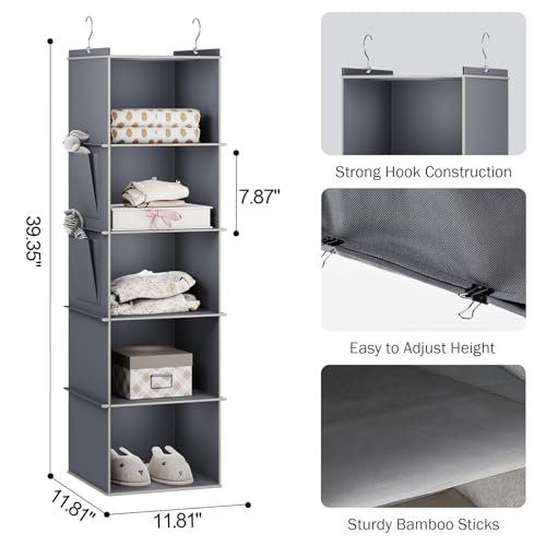Hanging Closet Organizer and Storage for Clothes (5-SHELF / Grey)