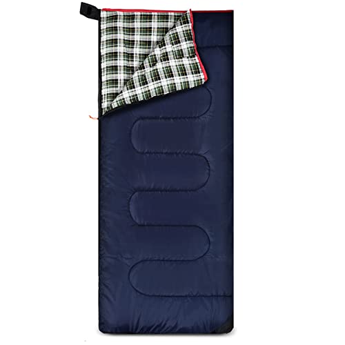 Outdoors Cotton Flannel Sleeping Bag for Camping Backpacking (Green Plaid with 2lbs Filling)