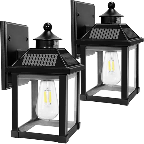 Solar Wall Lights Outdoor Dusk to Dawn Solar Sconces with Motion Sensor (Black 2 pack)