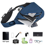 Sling Bag Men Backpack Unisex One Shoulder Bag Hiking Travel Backpack Crossbody with USB Port for Men Women Versatile Casual Daypack (Dark Blue-19")