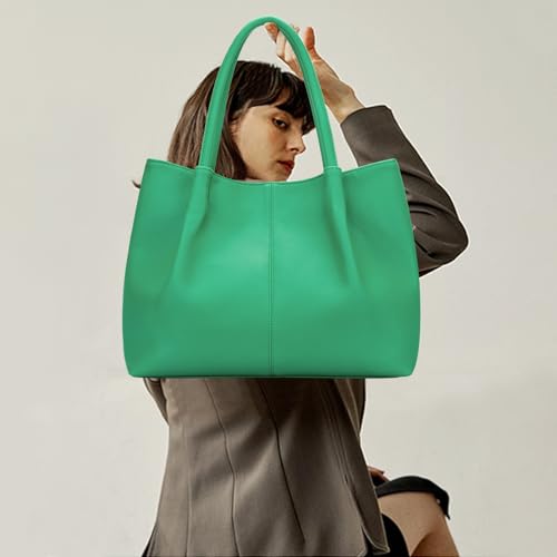 Tote Bag for Women Vegan Leather Shoulder Purse Trendy Travel Bag (Green)
