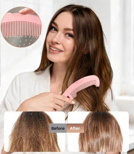 Dandruff Comb Removal 2PC Hollow Fine Tooth Scalp Detox Hair Care Tool (Pink+Black 2PC)