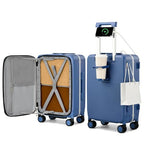 20 Inch Top Opening Carry On Luggage with Cup Holder and USB Ports (Interstellar Blue / 20 Inch Pro)