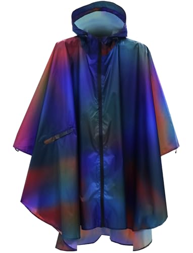 Waterproof Rain Poncho for Women Packable Hooded Raincoat with Pocket (Gradient Purple-blue)