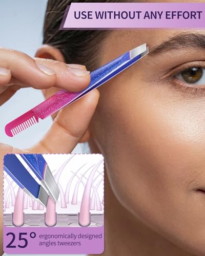 Tweezers Set 9 Pcs Nail Clipper Kit with Case for Eyebrows Grooming (D-purple)