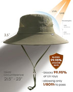 Womens Sun Hat with Ponytail Hole Beach Hiking Summer Wide Brim UPF 50+ Outdoor Protection Foldable Bucket Hat Green (Green)
