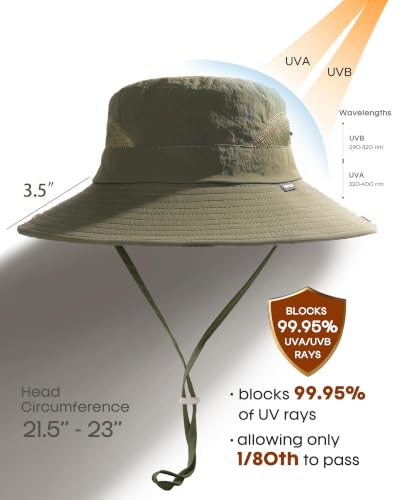 Womens Sun Hat with Ponytail Hole Beach Hiking Summer Wide Brim UPF 50+ Outdoor Protection Foldable Bucket Hat Green (Green)