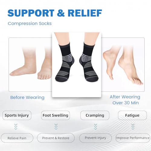 Crew Compression Socks for Women Men with Ankle Arch Support Plantar Fasciitis Relief 3 Pairs (X-Large / Black(3 Pairs))