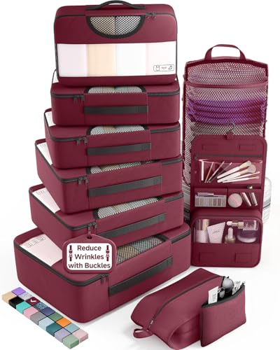 10 Set Packing Cubes for Travel Essentials (12 Wine Red)
