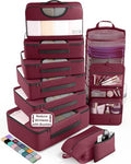 10 Set Packing Cubes for Travel Essentials (12 Wine Red)
