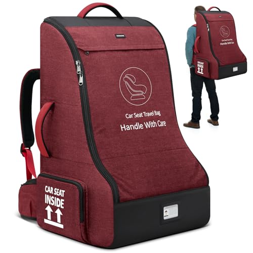 Padded Car Seat Travel Bag for Airplane Car Seat Backpack (Red&Black)