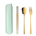 3 PCS Stainless Steel Travel Camping Flatware Set Fork Spoon Chopsticks with Portable Case (Gold)