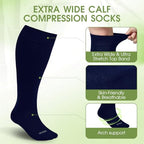 Plus Size Compression Socks for Women&Men Viscose for Bamboo Wide Calf 15 (5X-Large / 3 Pair-navy Blue)