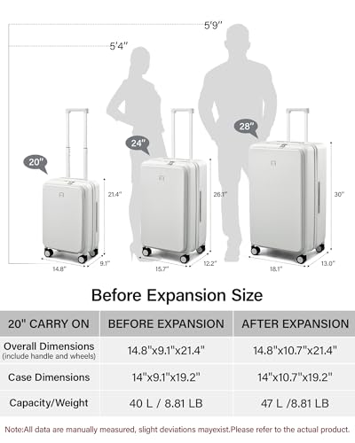 20 Inch Expandable Carry On Luggage 22x14x9 Airline Approved (Smoke White / 20 Inch EXT)