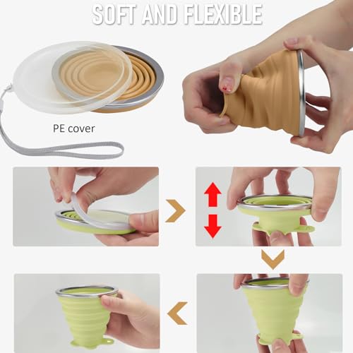 Silicone Collapsible Travel Cup (Yellow Green & Light Brown.)