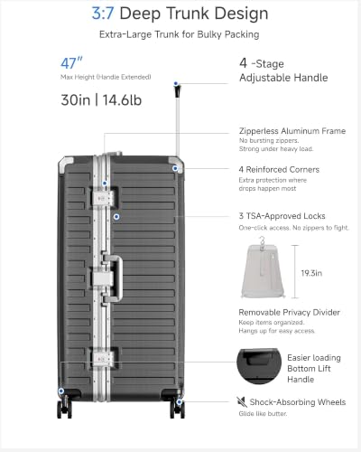 32 Inch Zipperless Extra Large Checked Suitcase (Charcoal Metallic / 32 Inch)