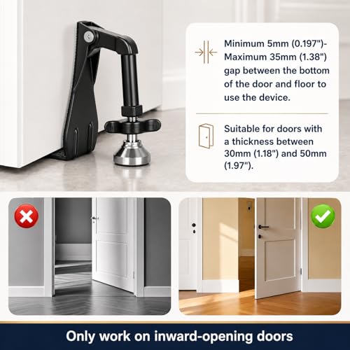 Portable Door Stopper Door Lock for Travel Anti Theft Door Blocker (Black)