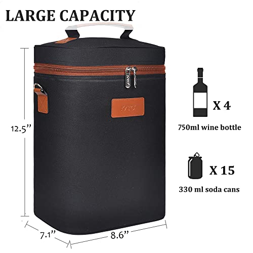 4 Bottle Wine Tote Carrier (Black / 4 Bottle-without front pocket)