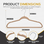 50 Pack New Premium Quality Velvet Hangers Ultra Thin Non Slip Adult Felt Space Saving Hangers for Closet Heavy Duty Coat Pants Dress Hangers 360° Swivel Hook Hold Upto 10 lbs Warm Taupe (Warm Taupe / 50 Pack)