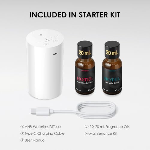AN8 Waterless Essential Oil Diffuser Starter Kit (White3)