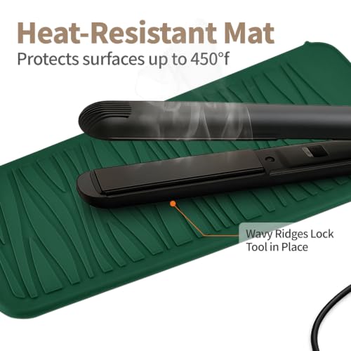 Heat Resistant Silicone Mat for Hair Straightener Curling Wand (1 Pack / Hunter Green)