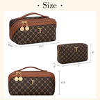 Initial Makeup Bag Personalized Gift for Women Teen Girls (Coffee / T)