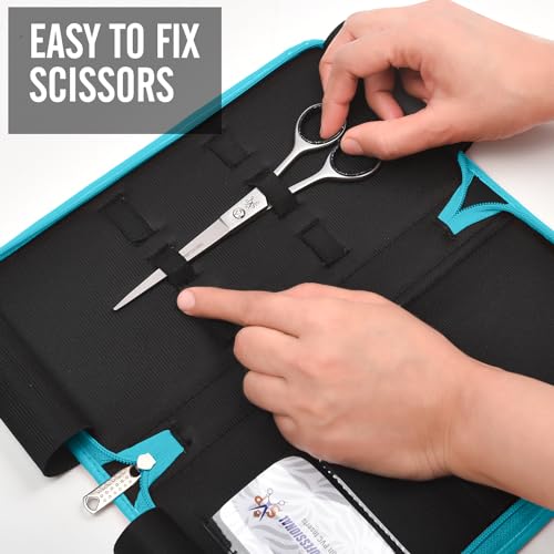 Leather 5 Scissor & Shear Storage Case for Hairstylist (TURQUOISE)