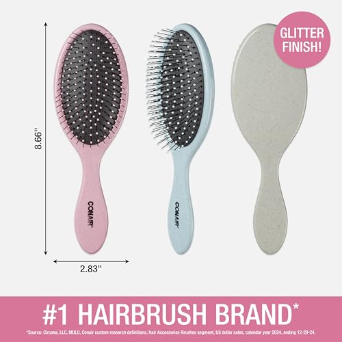 Detangling Hair Brush Set (Pink, Blue, Silver / 3 Count Full Size)