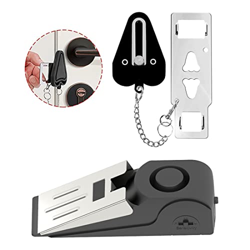 2 Packs Portable Door Stop Alarm & Door Lock (1 Black Lock & 1 Stopper)