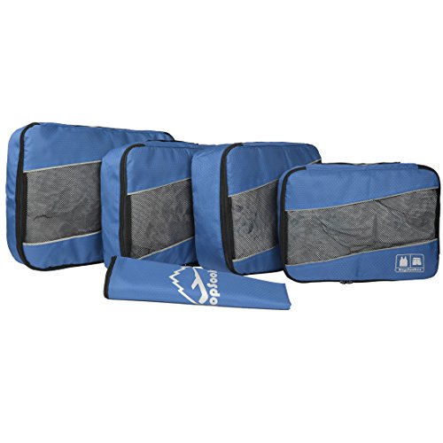 5 Set Packing Cubes for Travel Large Suitcase Luggage Organizer Bags Travel Accessories Vacation 4 Cubes 1 Laundry Pouch Bag (Darkblue)