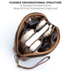 Leather Tech Pouch for Cables Chargers Phone (Large Vintage Dark Brown)