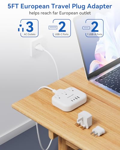 European Travel Plug Adapter (Type C/G/A-Most Countries-5FT)