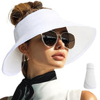 Sun Visor Hats for Women Wide Brim Straw Packable Beach Hat White (White)